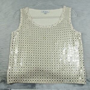 ST. JOHN Ivory Sequin Shell Tank Tol Santana Knit Sizd Large *FLAWS
